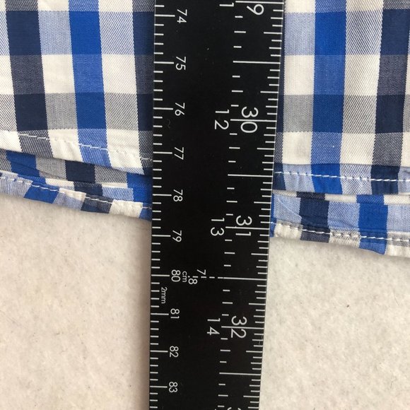 English Laundry Men's Size 16.5 (34/35) Blue White Checkered Button Down Shirt - Picture 8 of 11